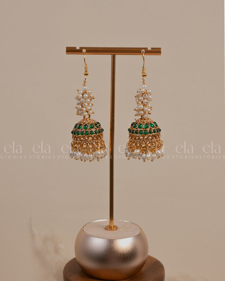 Pearl Jhumka Green Pocket Friendly-Front