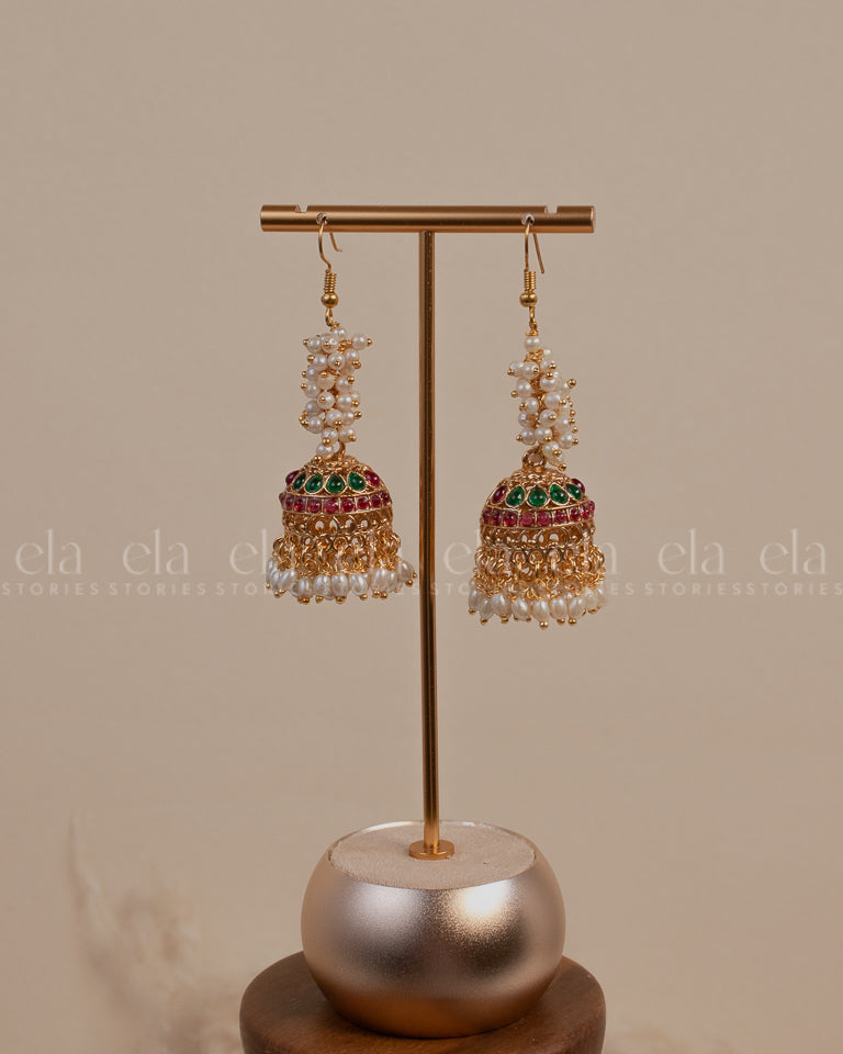 Pearl Jhumka Green/Ruby Pocket Friendly-Front