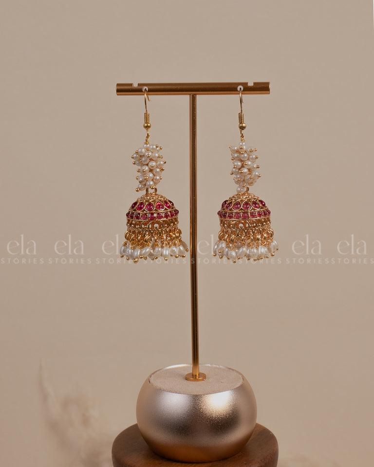 Pearl Jhumka Ruby Pocket Friendly-Front