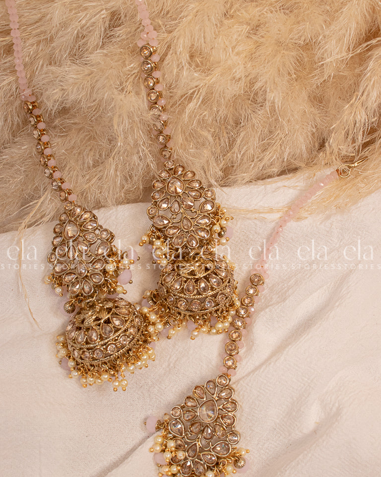 Pink Jhumki Tikka Set-Front
