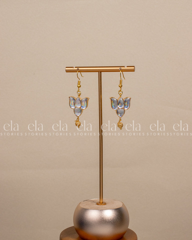 White Lotus Airy Pendant-Earring-Front