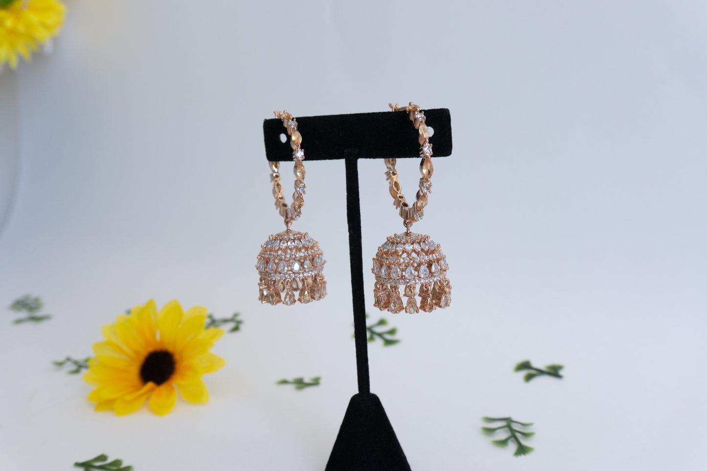 Rose Gold Jhumki - American Diamond