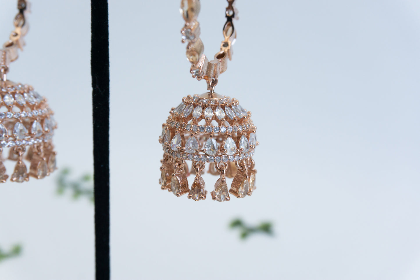 Rose Gold Jhumki - American Diamond
