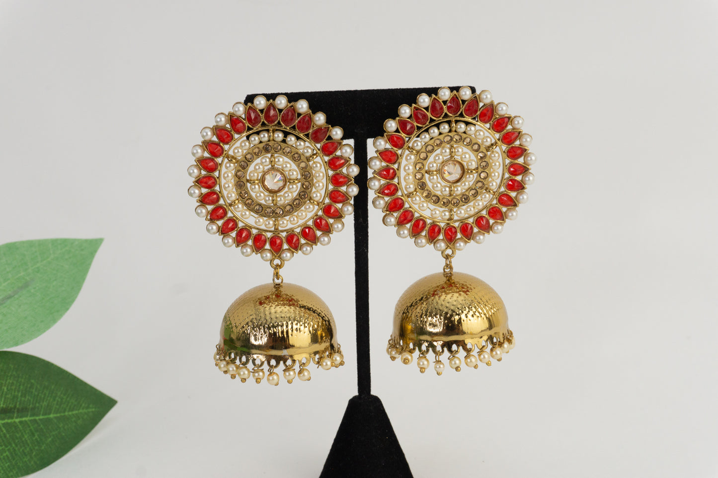 Lightweight Jhumkas with Tikka - Red