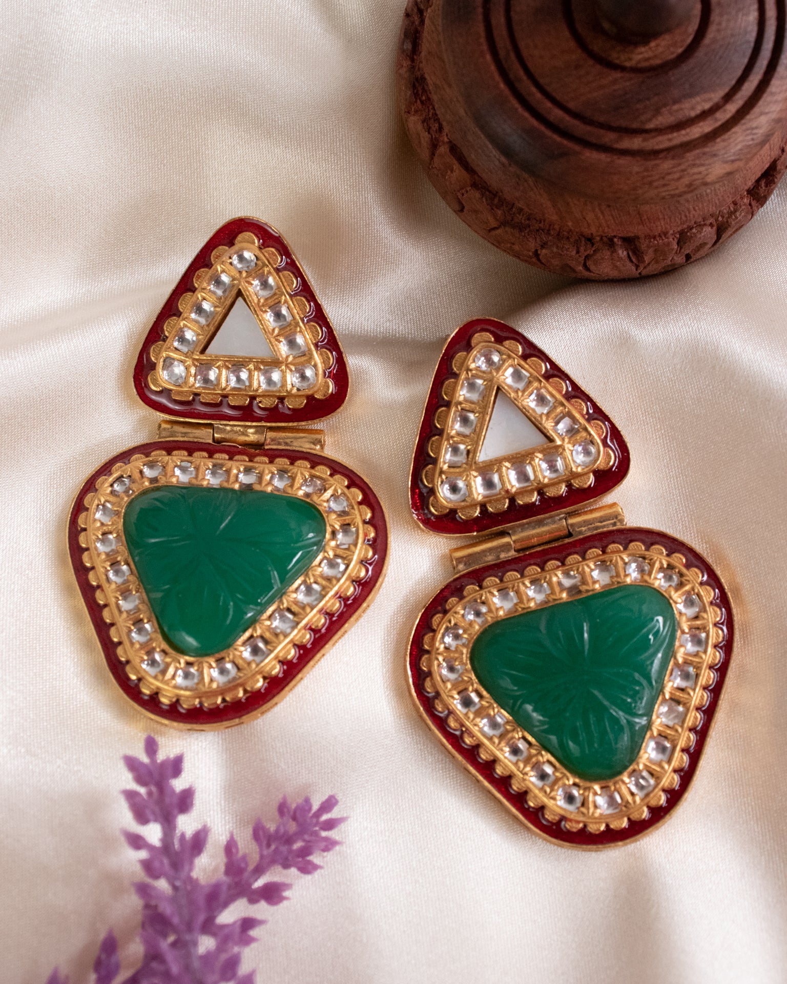 Classic Kundan Earrings - Green
