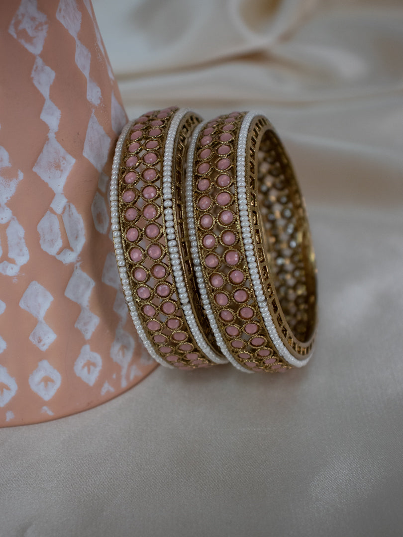 Antique Rose gold bangle with pink stone