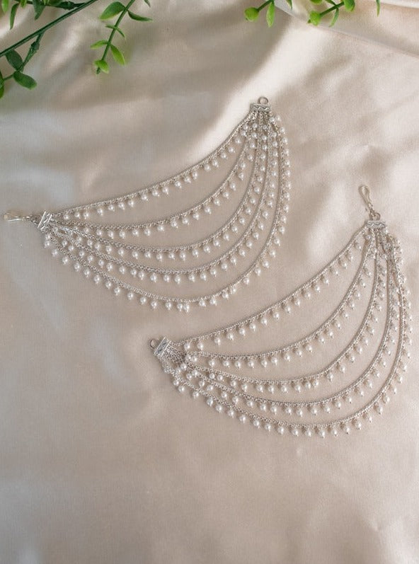 5 Layer Silver Toned Ear chain with pearls