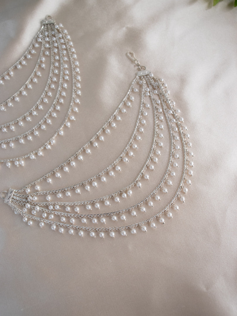 5 Layer Silver Toned Ear chain with pearls