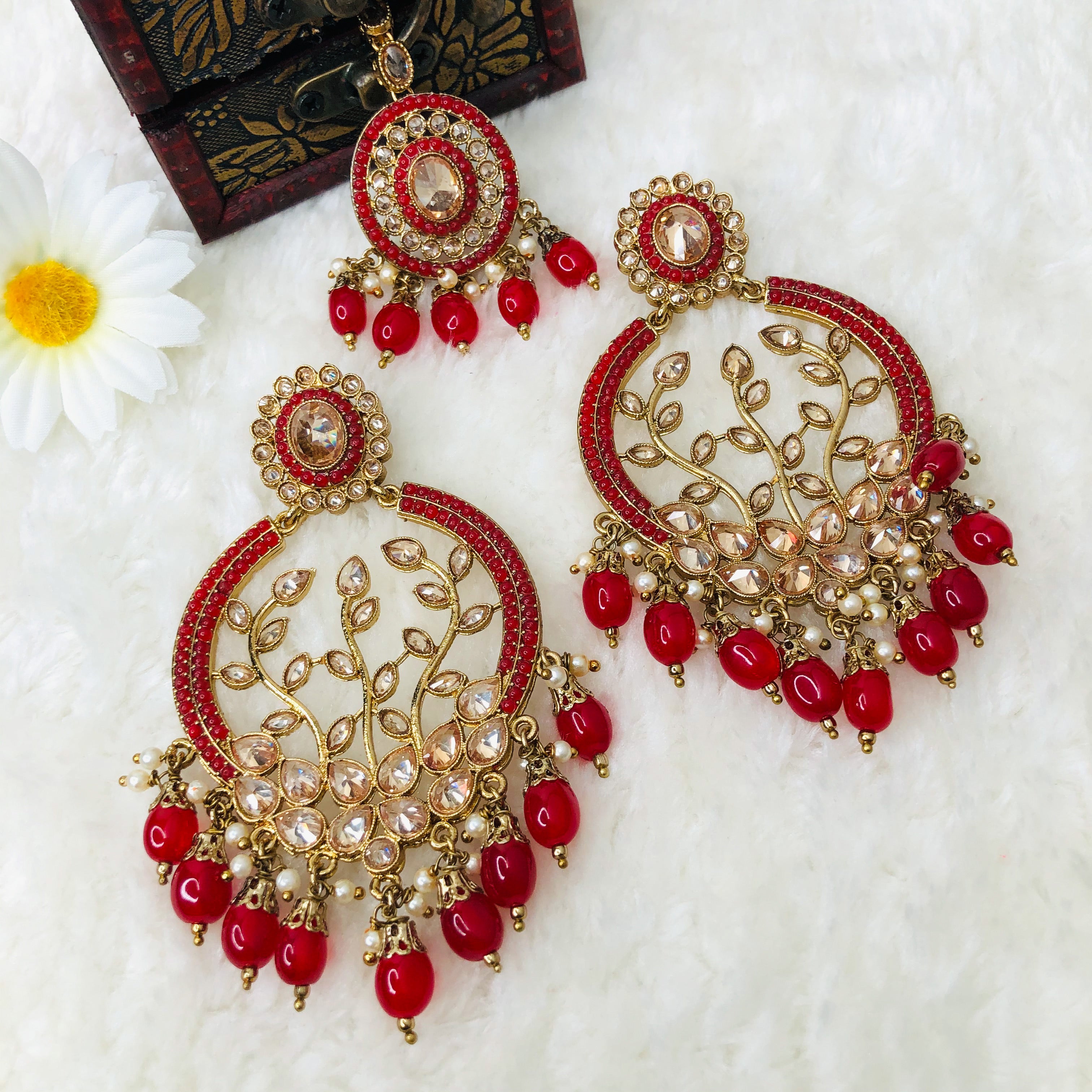 Boucles d'oreilles Polki avec Tikka