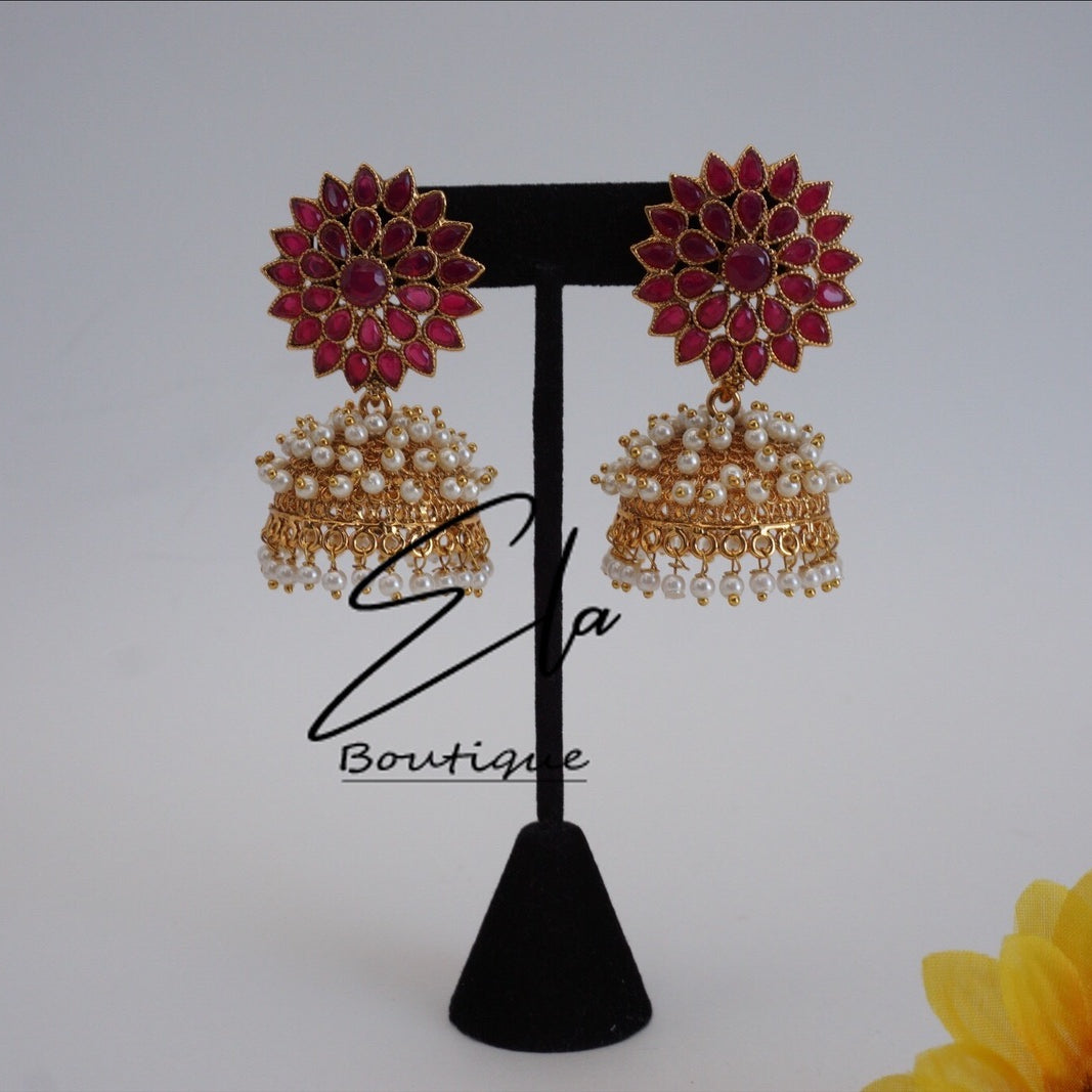 Jhumkas en grappes de perles