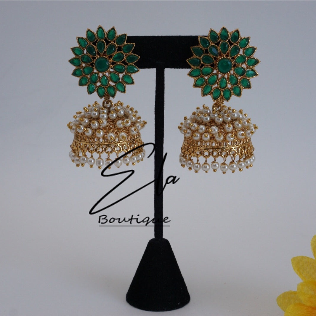 Jhumkas en grappes de perles