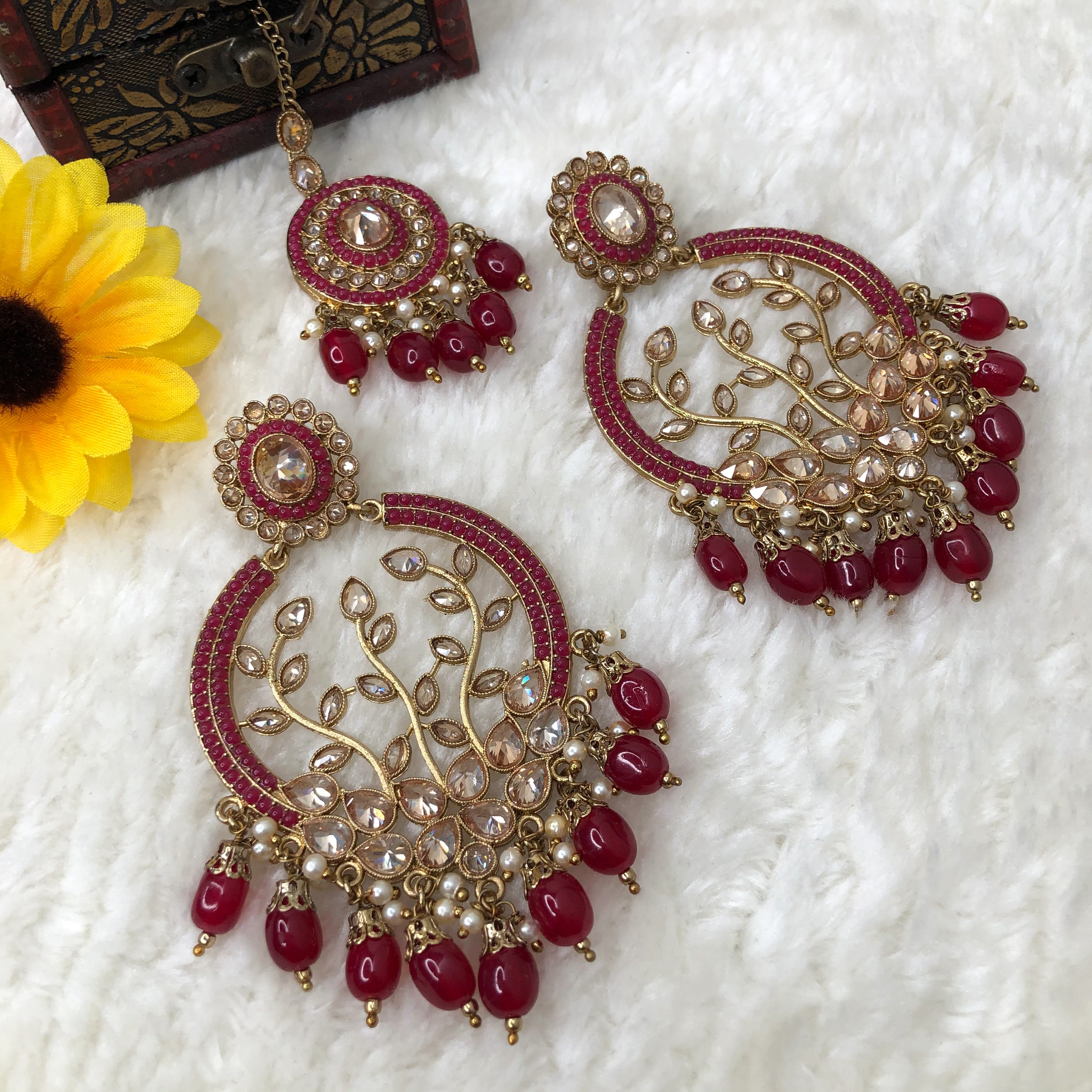 Boucles d'oreilles Polki avec Tikka