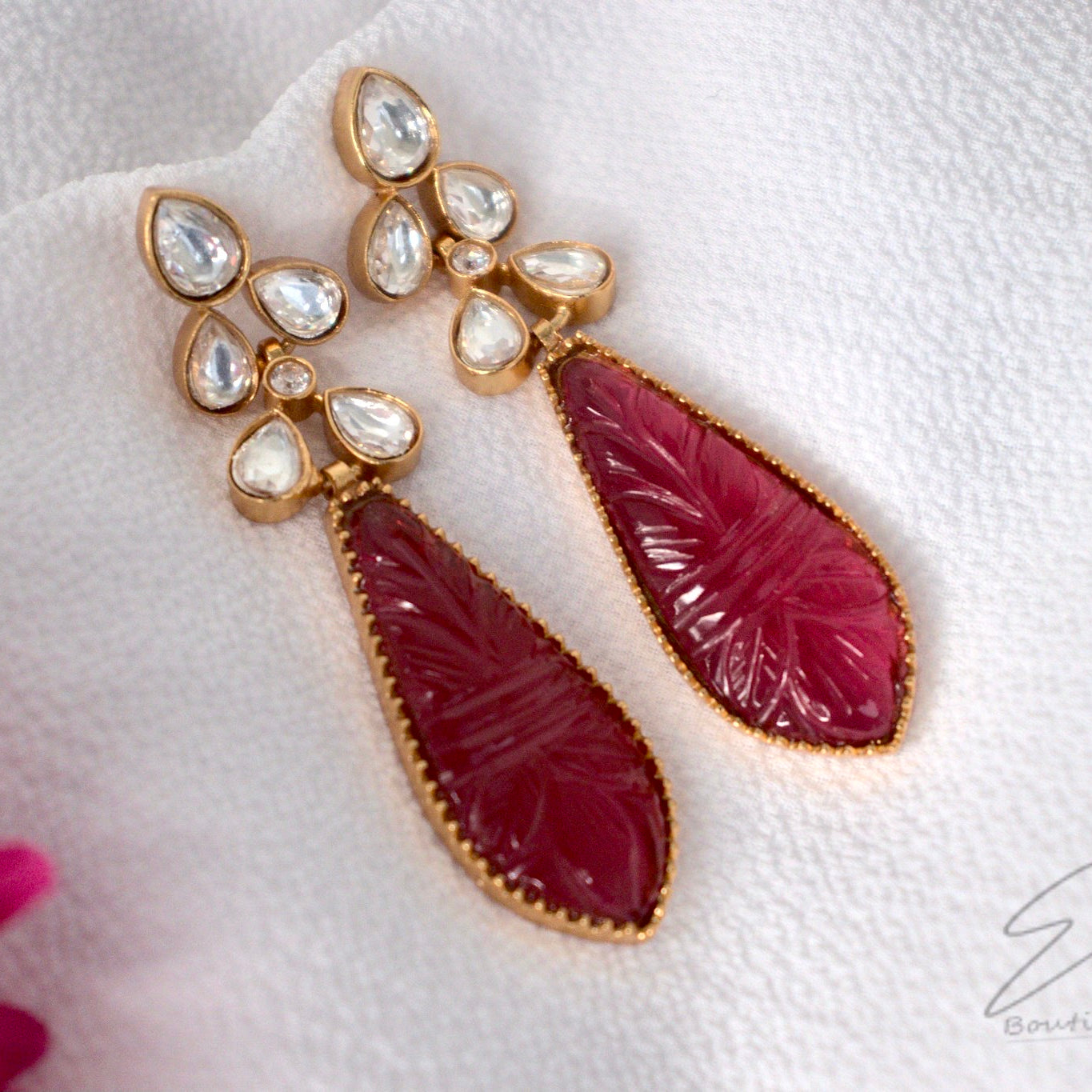 Boucles d'oreilles Kundan classiques plaquées or