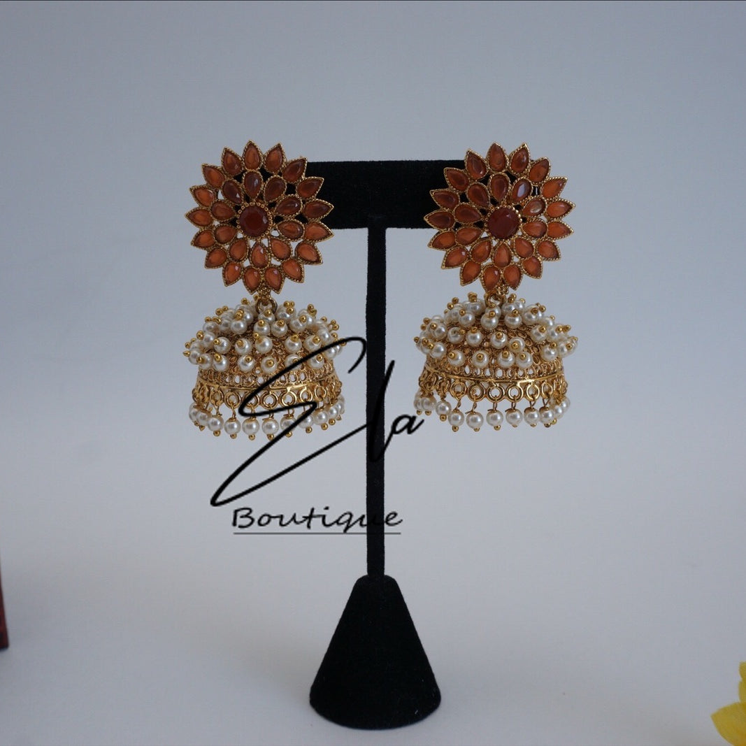 Jhumkas en grappes de perles