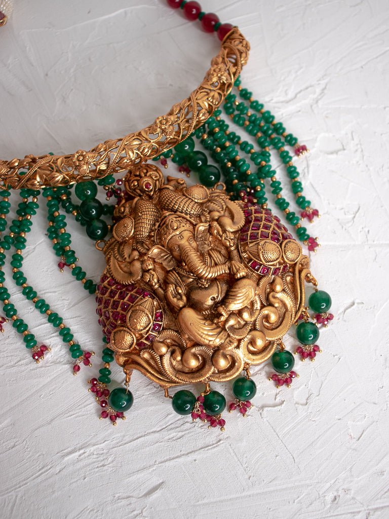 Ganesh Antique Set - Ruby/Green