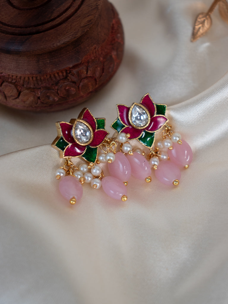 Enamel Lotus Pearl Set - Pink