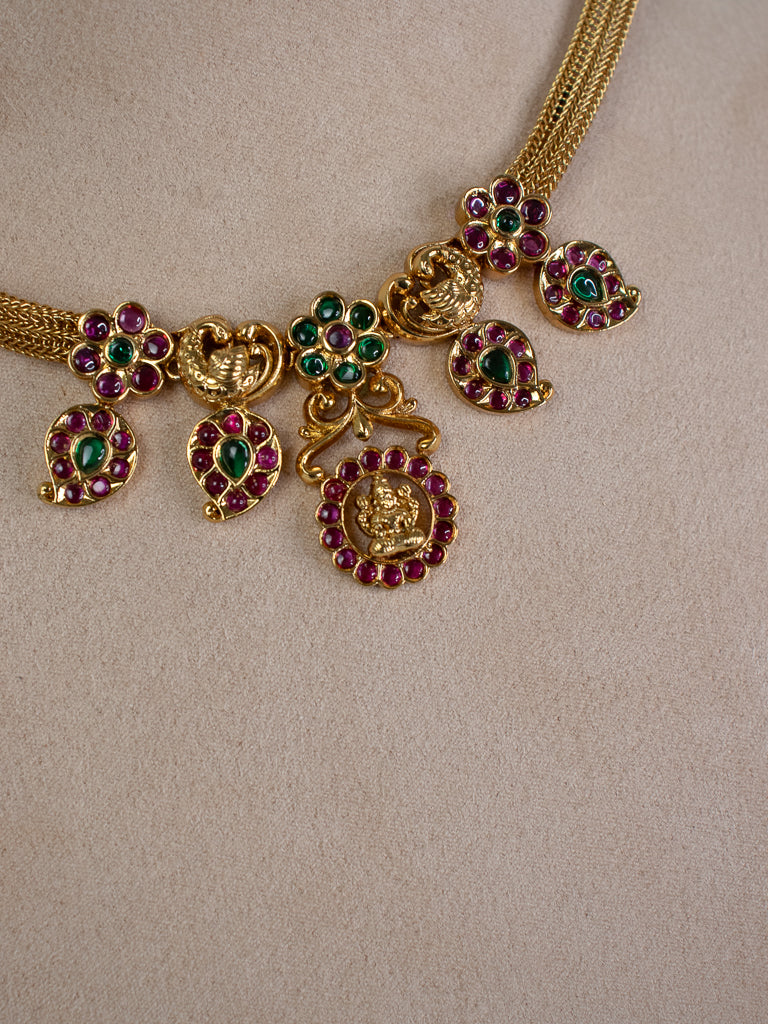 Peacock Necklace With Matte Gold Plating
