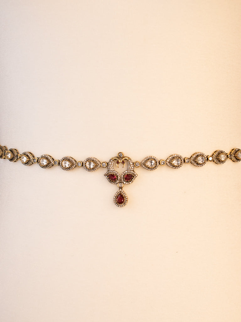 2 in 1 Victorian Hipchain/Midchest Necklace - Ruby - W112