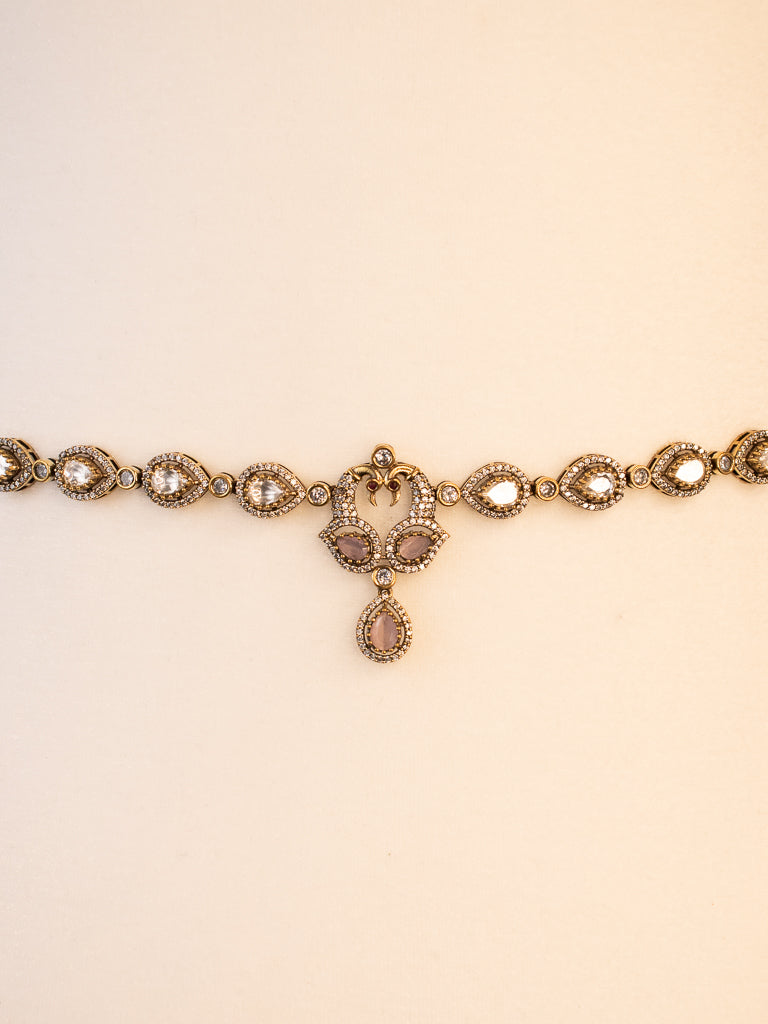 2 in 1 Victorian Hipchain/Midchest Necklace - Pink - W114