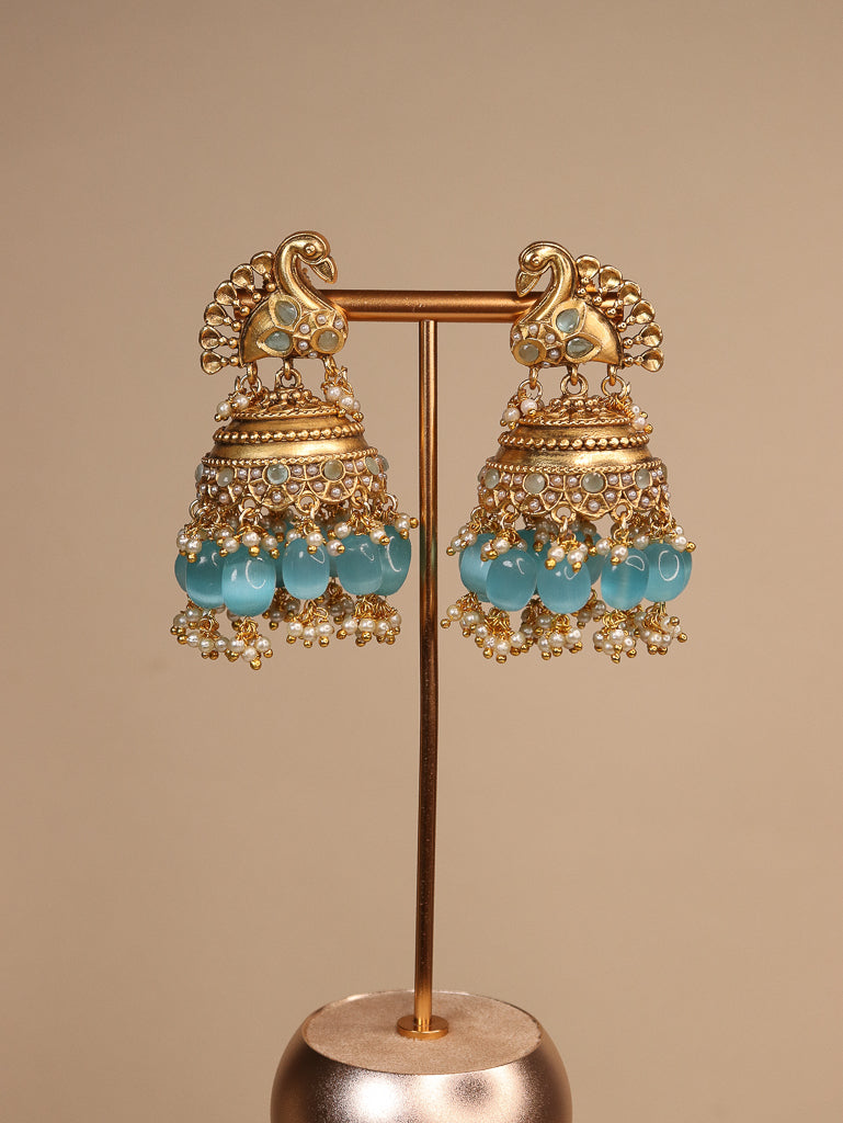 Peacock Jhumka - Blue