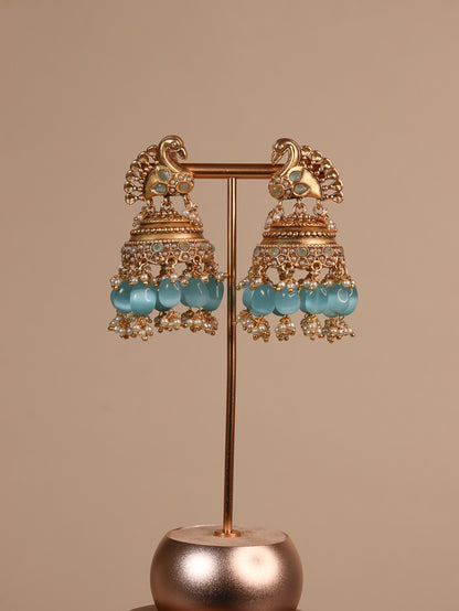 Peacock Jhumka - Blue