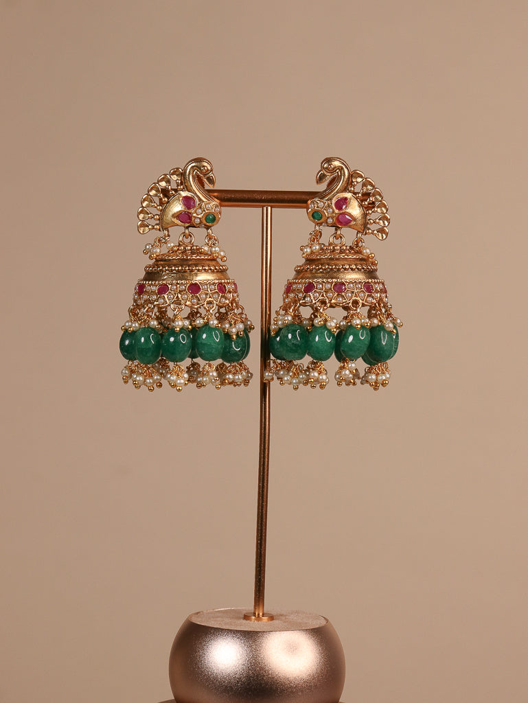 Peacock Jhumka - Green