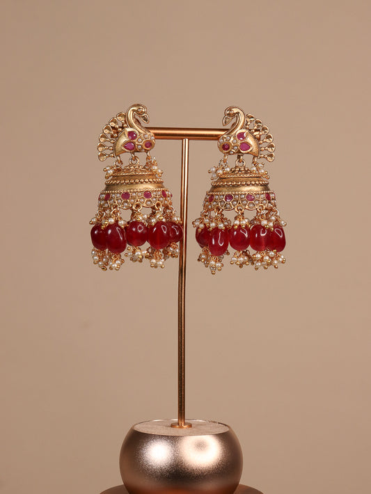 Peacock Jhumka - Ruby