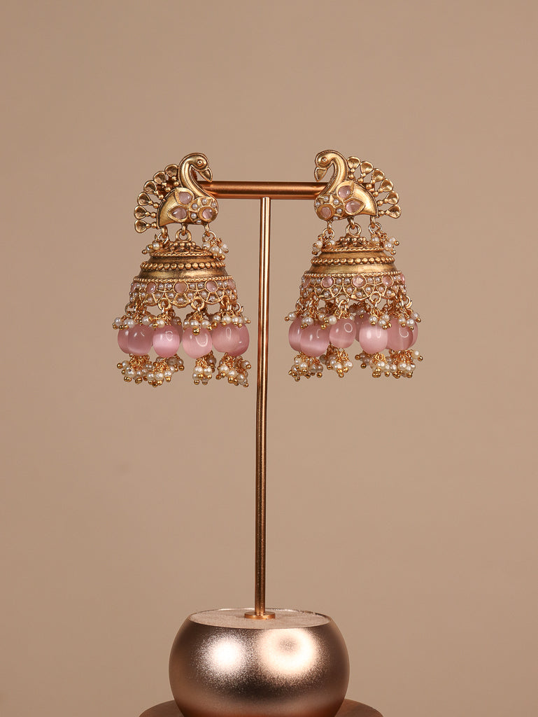 Peacock Jhumka - Pink