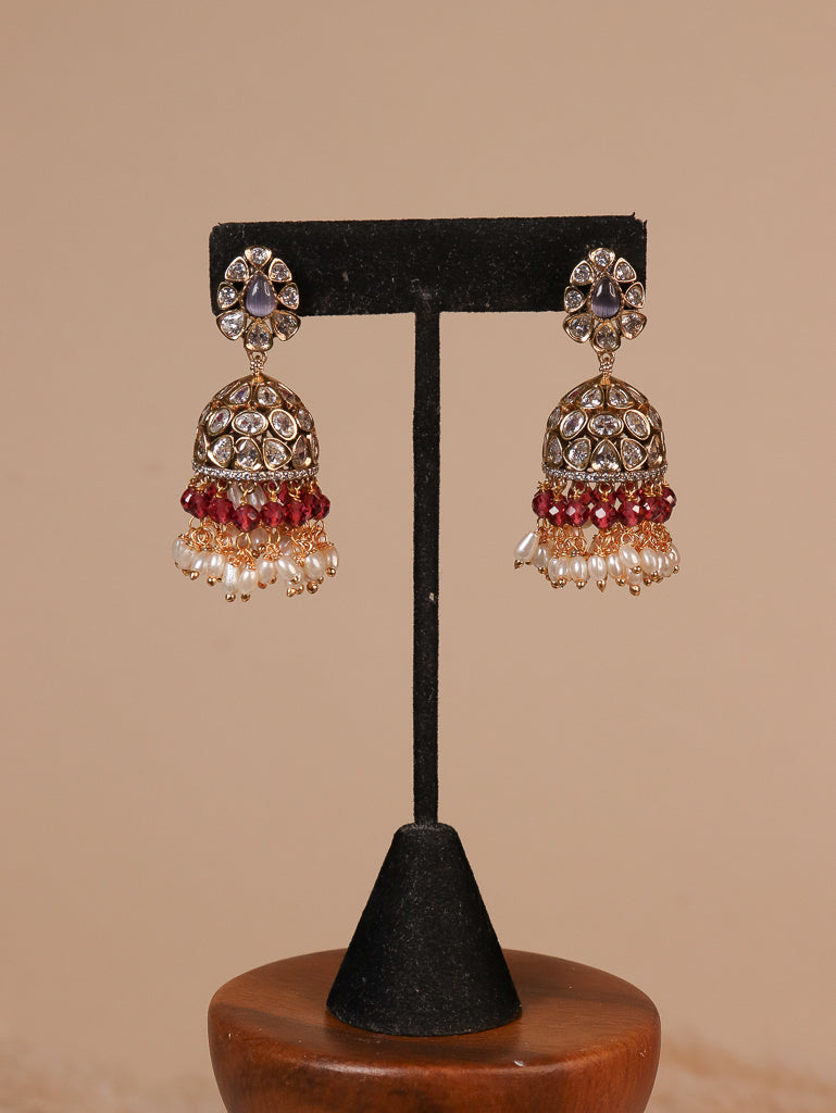 Polki Stone Jhumki - Ruby