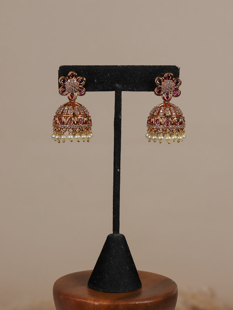 Flower Stone Jhumki - Ruby