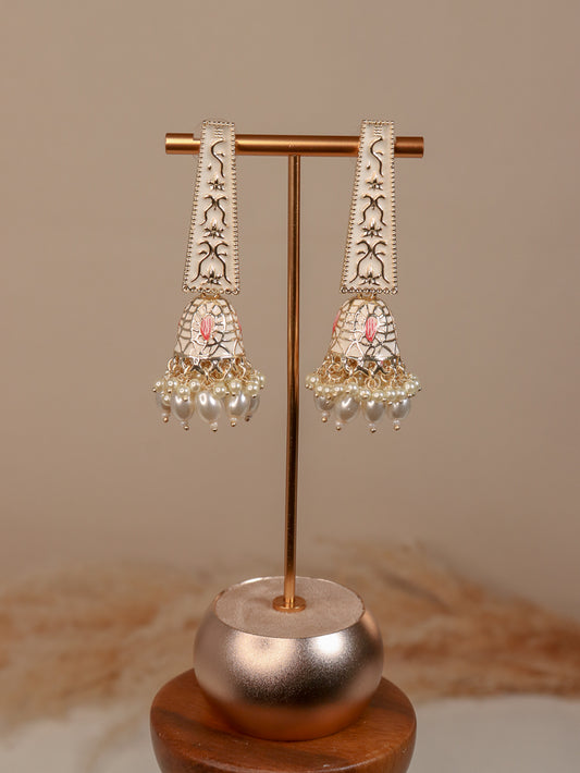 Meenakari Jhumki - White