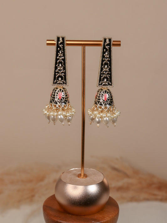 Meenakari Jhumki - Black