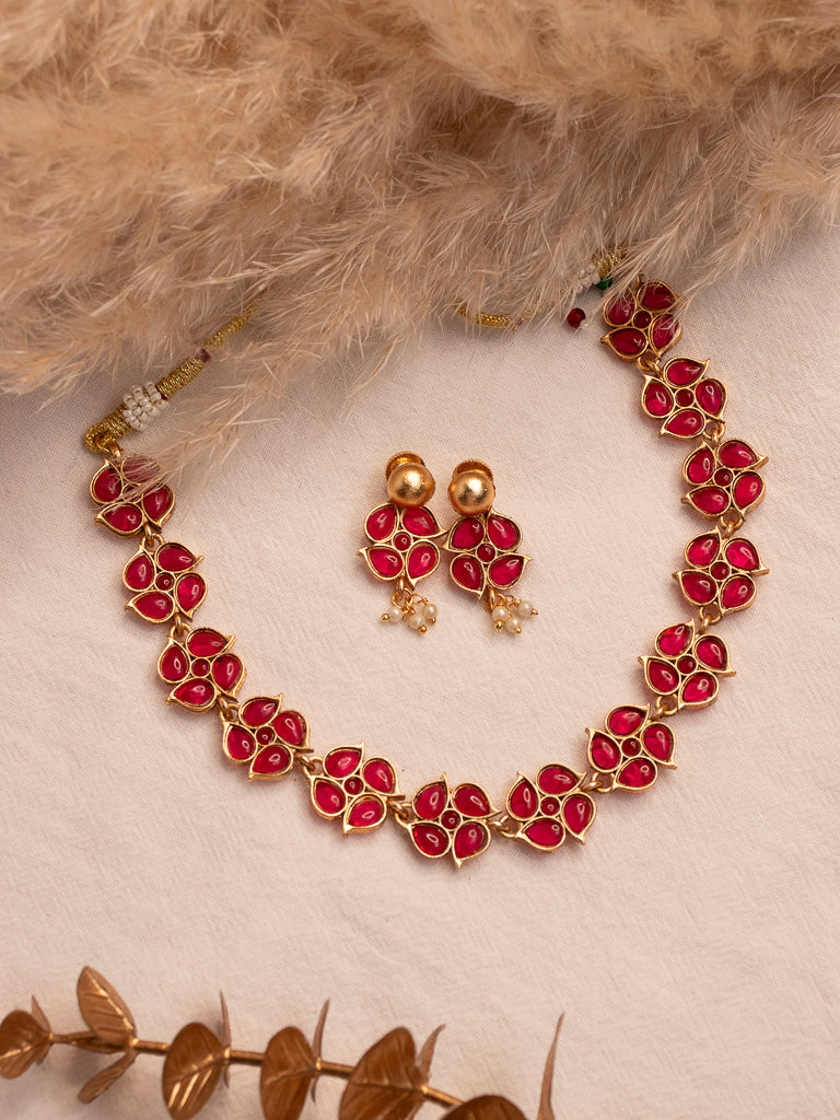 Double Side Necklace Set - Pearl/Ruby