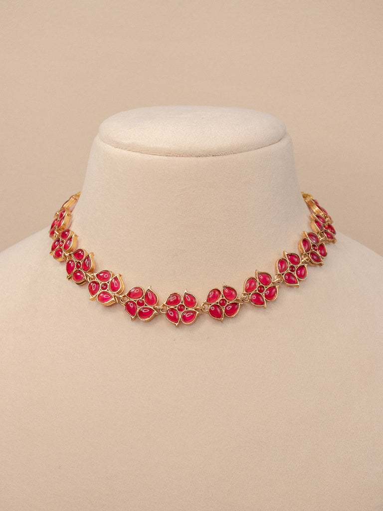 Double Side Necklace Set - Pearl/Ruby