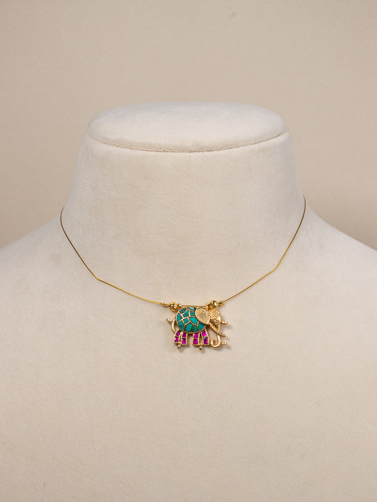 Elephant Jadau Airy Pendant -  Turquoise & Ruby