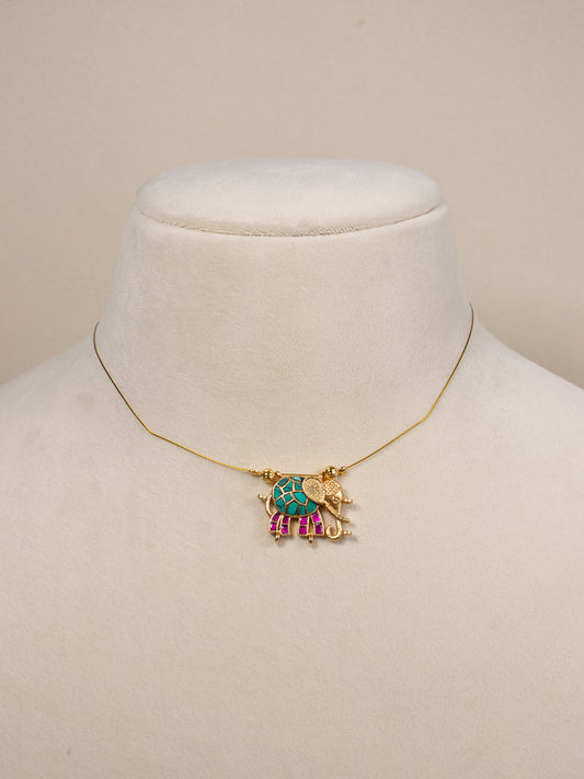 Elephant Jadau Airy Pendant -  Turquoise & Ruby