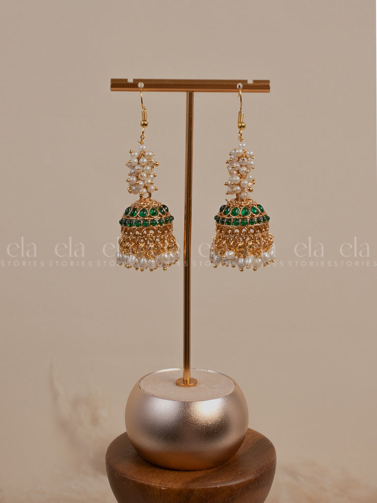 Pearl Jhumka Green Pocket Friendly-Front