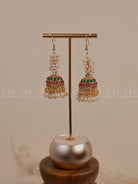 Pearl Jhumka Green/Ruby Pocket Friendly-Front