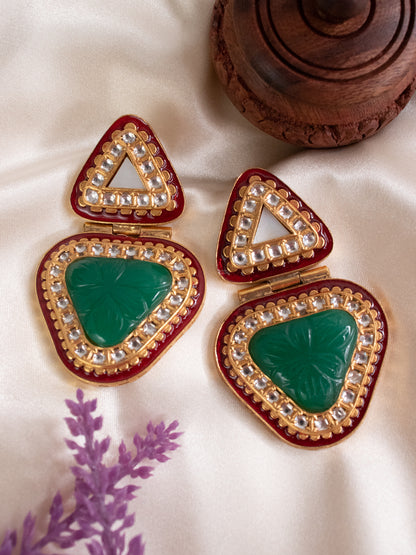 Classic Kundan Earrings - Green 