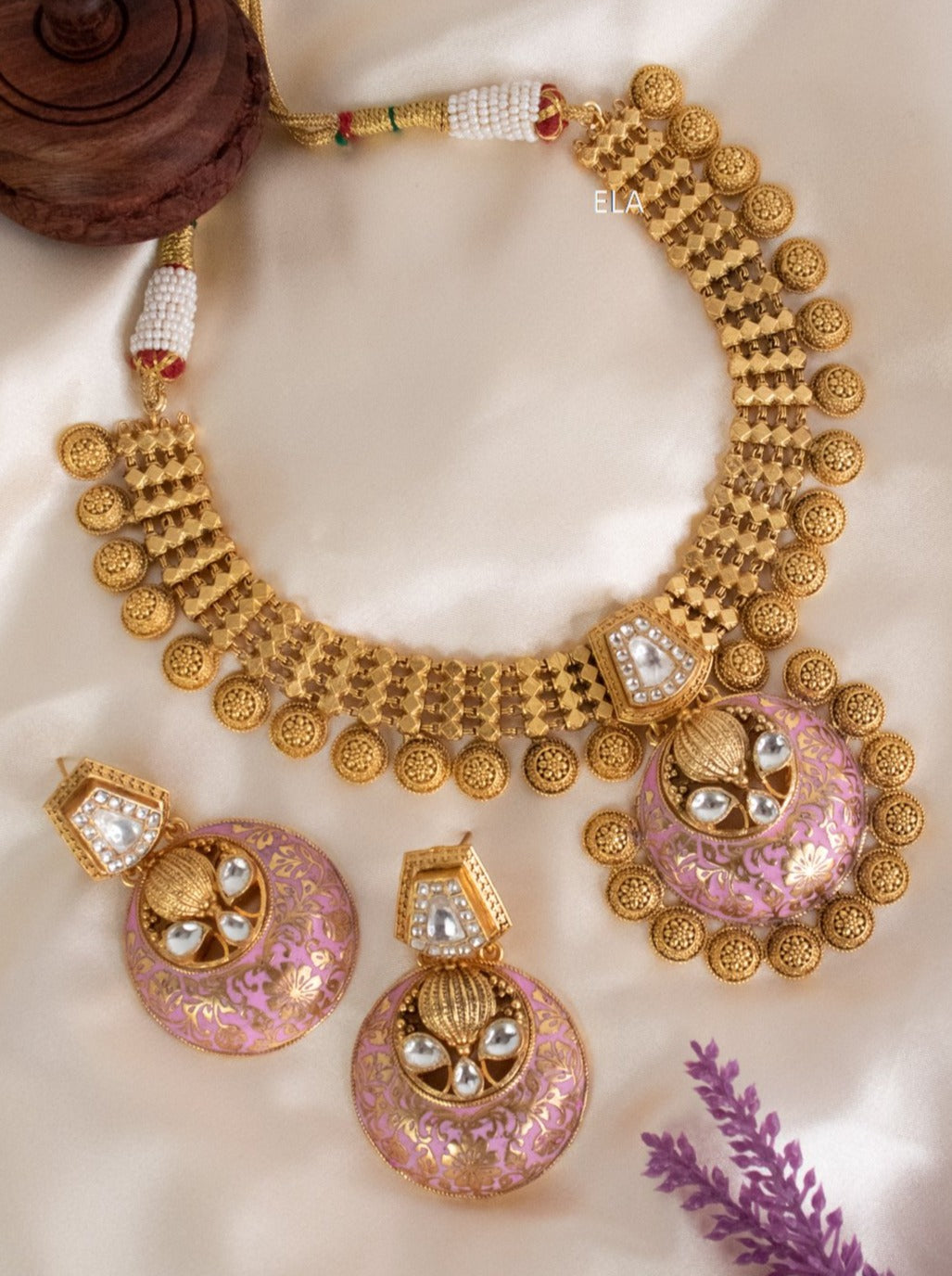 Pendant Antique Necklace Set - Pink