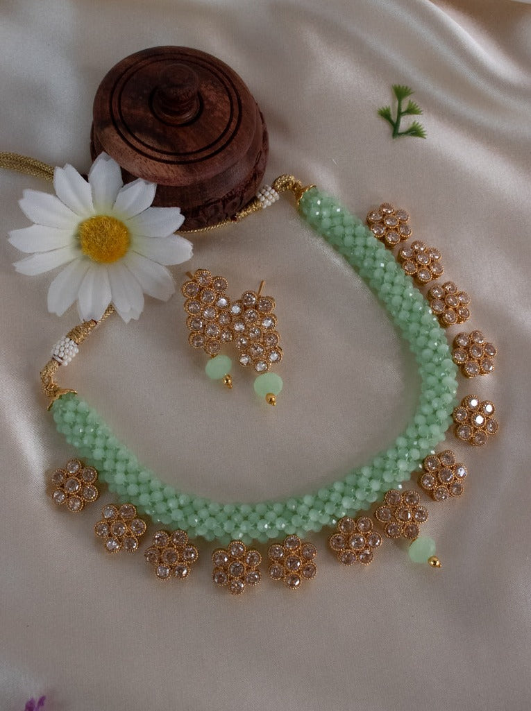 Mini Flower Necklace Set - Green
