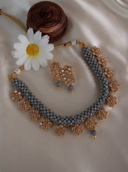 Mini Flower Necklace Set - Grey