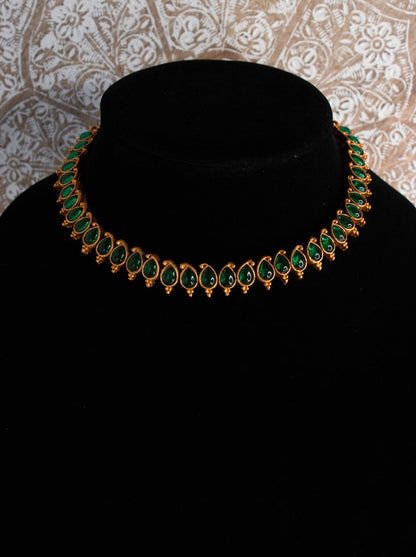 Double-Sided Necklace With 2 Pairs of Jhumkas - White & Green 