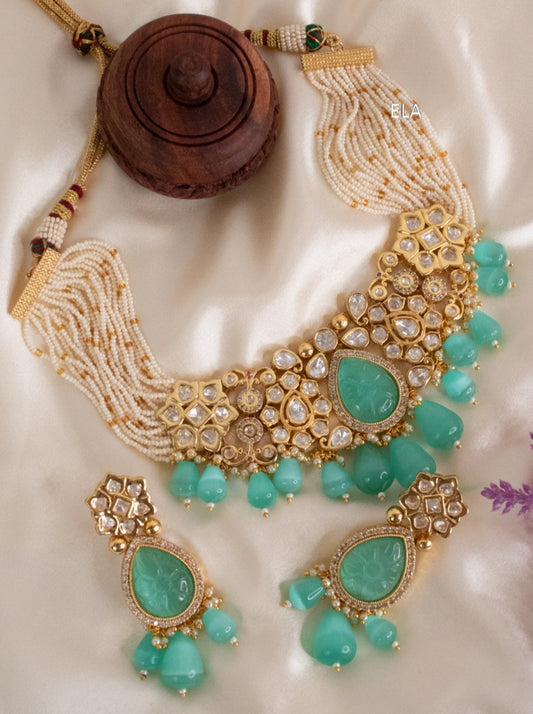 Kundan Necklace Set - Turquoise & Ruby