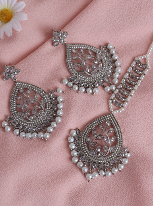Polki Earrings Set - Silver
