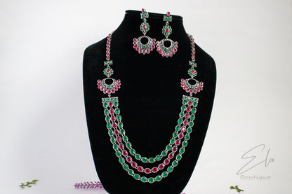 Indo-Western Long Necklace With Oxidized Plating