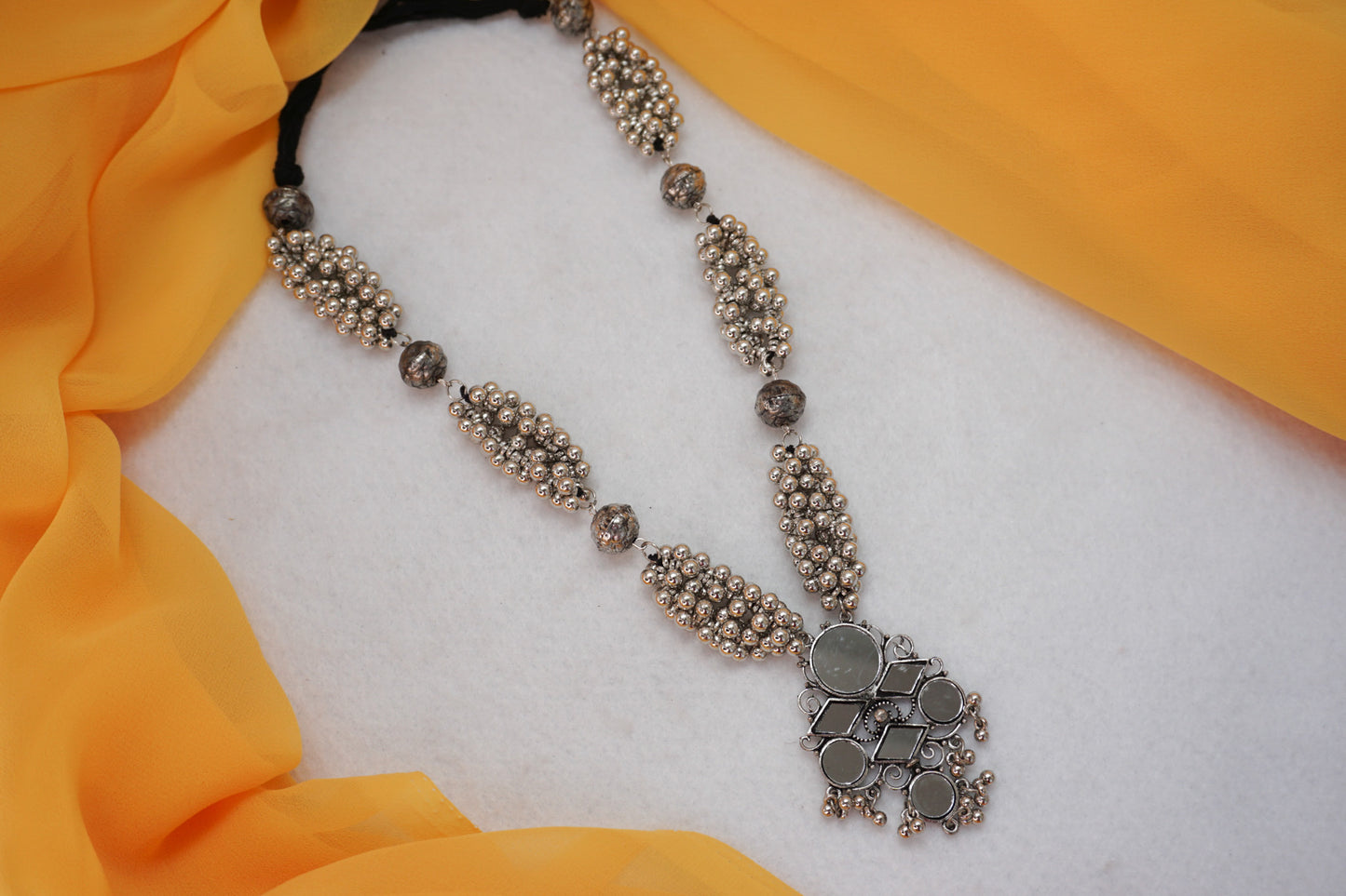 Mirror Necklace With Silver Beads