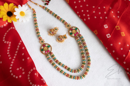 Clustered Pearl Long Antique Necklace - Multicolor