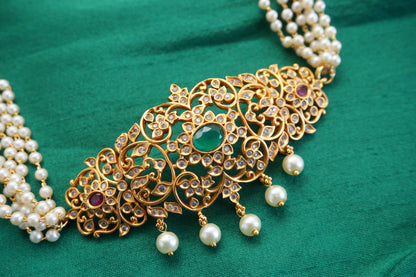 Highneck Choker With Pearls - Ruby & Green