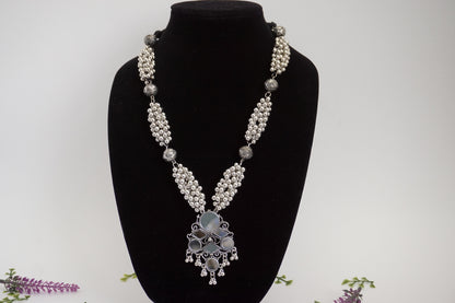 Mirror Necklace With Silver Beads